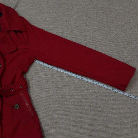 Rue 21 Womens Red Pea Coat Double Breasted Long Sleeve Belted Zip Pockets Size M - Picture 13 of 16